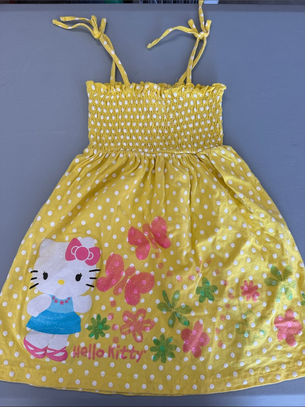 Hello Kitty Yellow Polka Dot Dress with Pink & Green Accents